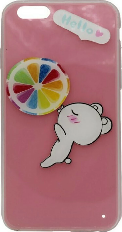 Θήκη σιλικόνης με 3D σχέδιο 'Hello' για iPhone 6/6S - ροζ