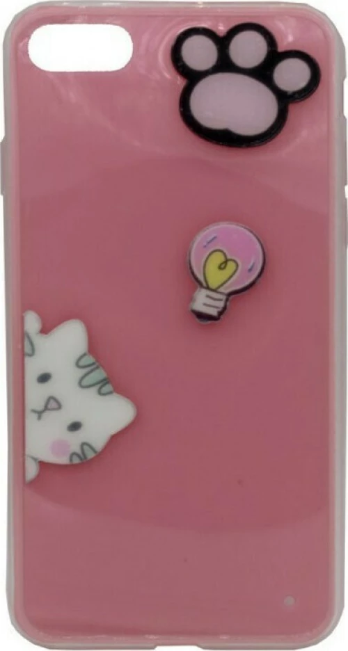 Θήκη σιλικόνης με 3D σχέδιο 'cat' για iPhone 7/8 - Ροζ