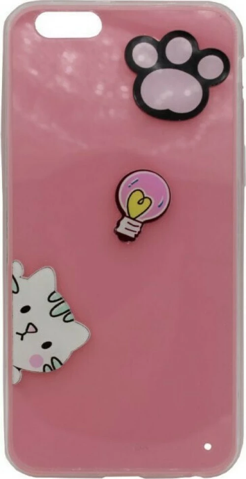 Θήκη σιλικόνης με 3D σχέδιο 'Cat' για iPhone 6/6S - ροζ