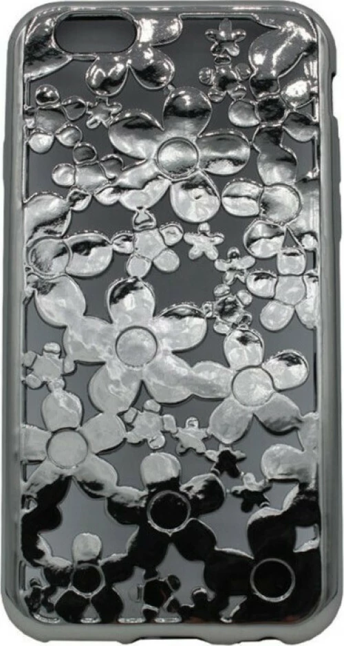 Θήκη σιλικόνης με σχέδιο λουλούδια για iPhone 6/6S - ασημί