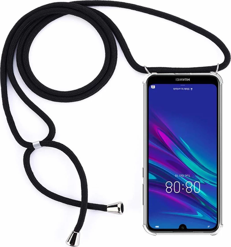 Crossbody Back Cover Σιλικόνης Διάφανο με Κορδόνι Black (Huawei Y6 2019) oem
