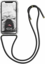 iPhone 12 Pro 6.1 inch 2020-Crossbody Back Cover Σιλικόνης Διάφανο με Κορδόνι- Black (oem)