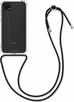 Huawei Y5P - Crossbody Back Cover Σιλικόνης Διάφανο με Κορδόνι- Black (oem)