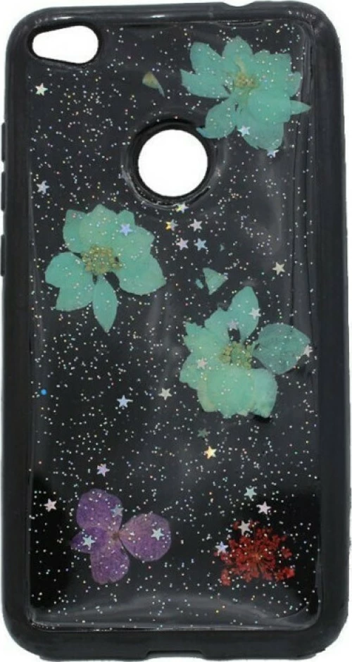 Θήκη TPU σιλικόνης με σχέδιο Λουλούδια για Huawei P8/P9 Lite 2017- μαύρο