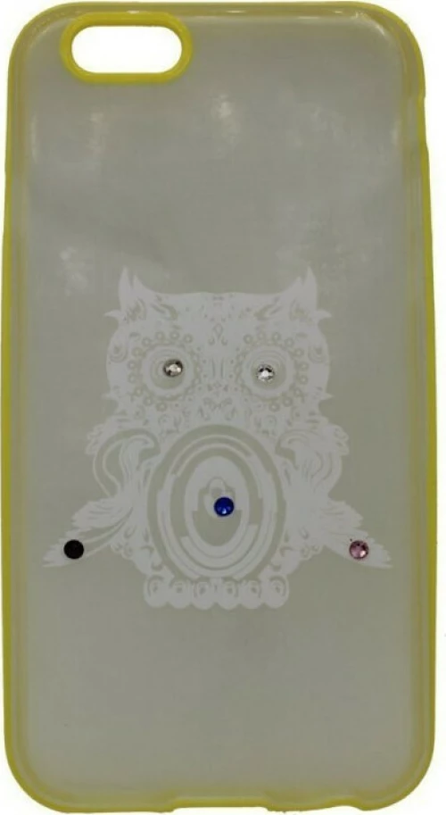 Θήκη σιλικόνης με σχέδιο 'Owl' για iPhone 6/6S - κίτρινο πλαίσιο