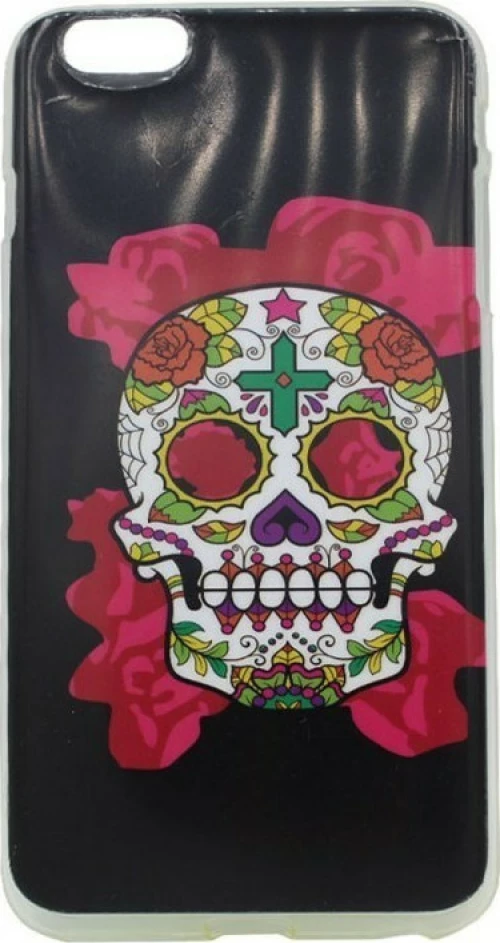 Θήκη σιλικόνης με σχέδιο 'Skull' για iPhone 6/6S Plus - μαύρο