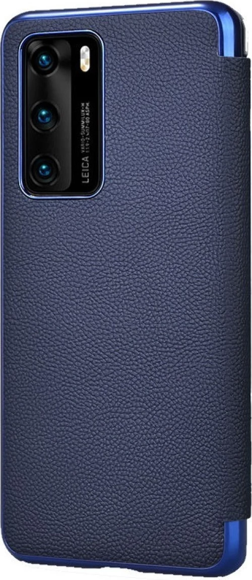 iCarer Grained Genuined Leather Book Case για Huawei P40 - Blue