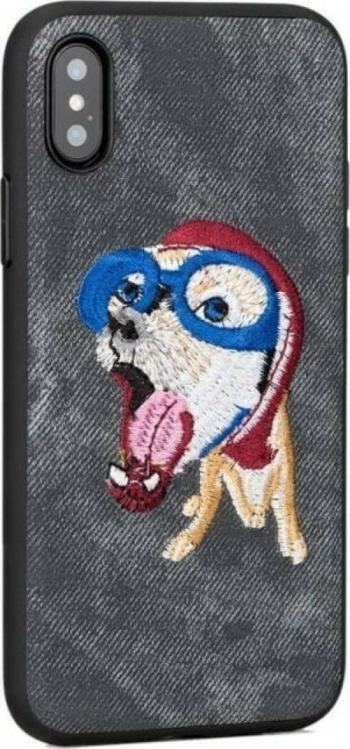 Θήκη back cover handmade σκύλος πλεκτός για iPhone X/XS - γκρί