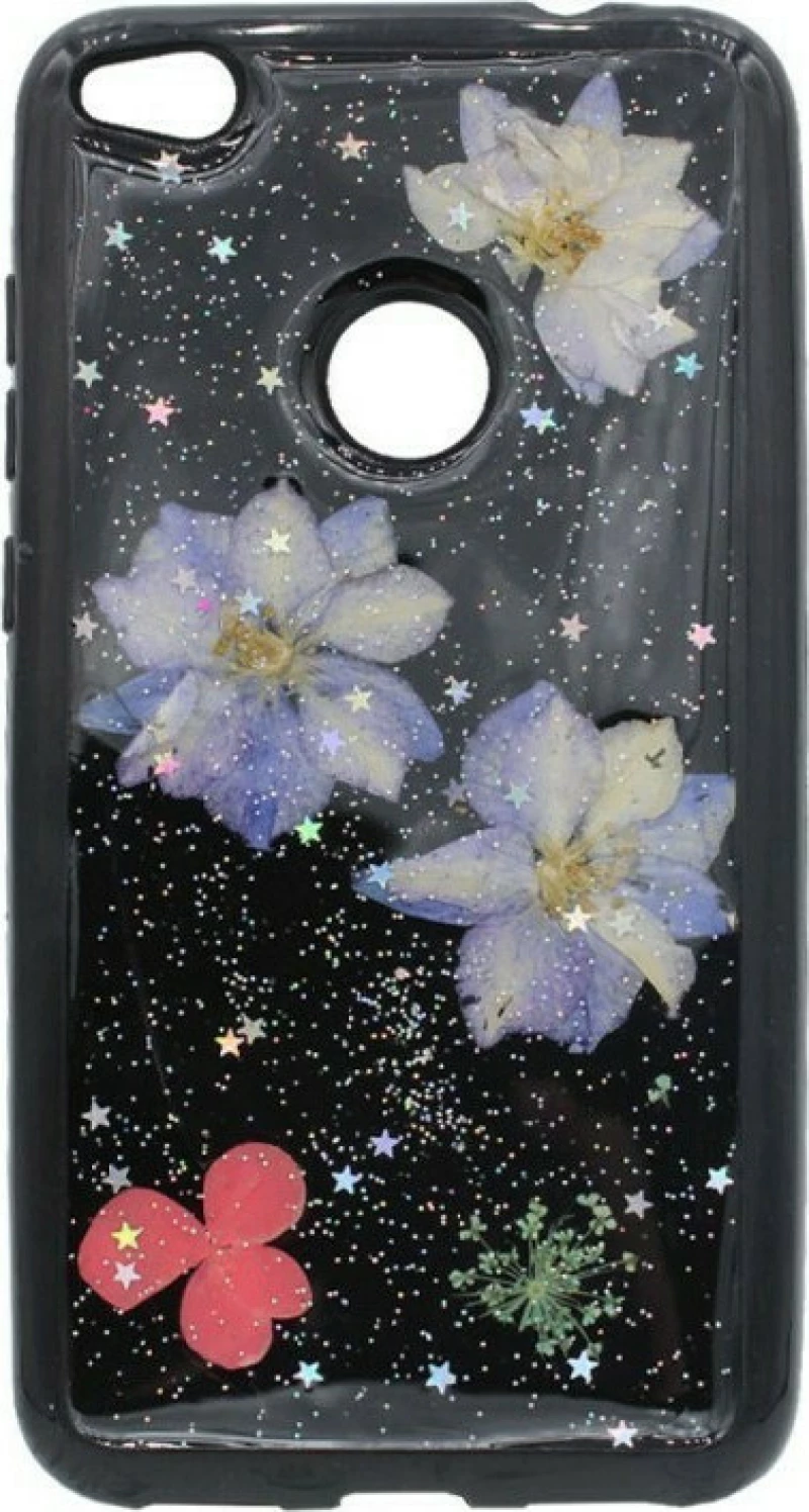 Θήκη TPU σιλικόνης με σχέδιο Λουλούδια για Huawei P8/P9 Lite 2017- μαύρο