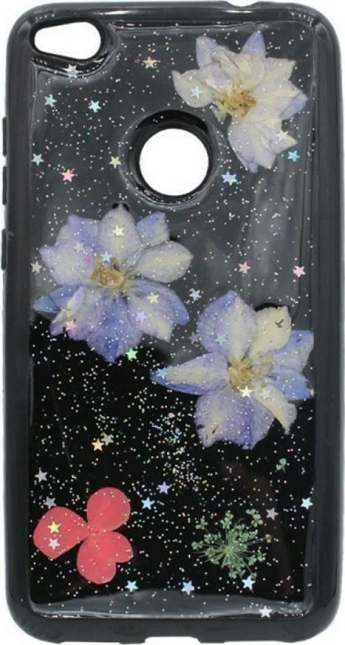 Θήκη TPU σιλικόνης με σχέδιο Λουλούδια για Huawei P8/P9 Lite 2017- μαύρο