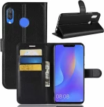 Huawei P Smart+Δερμάτινη Αναδιπλούμενη Book Case με Ενσωματωμένη Θήκη Σιλικόνης – Black (oem)