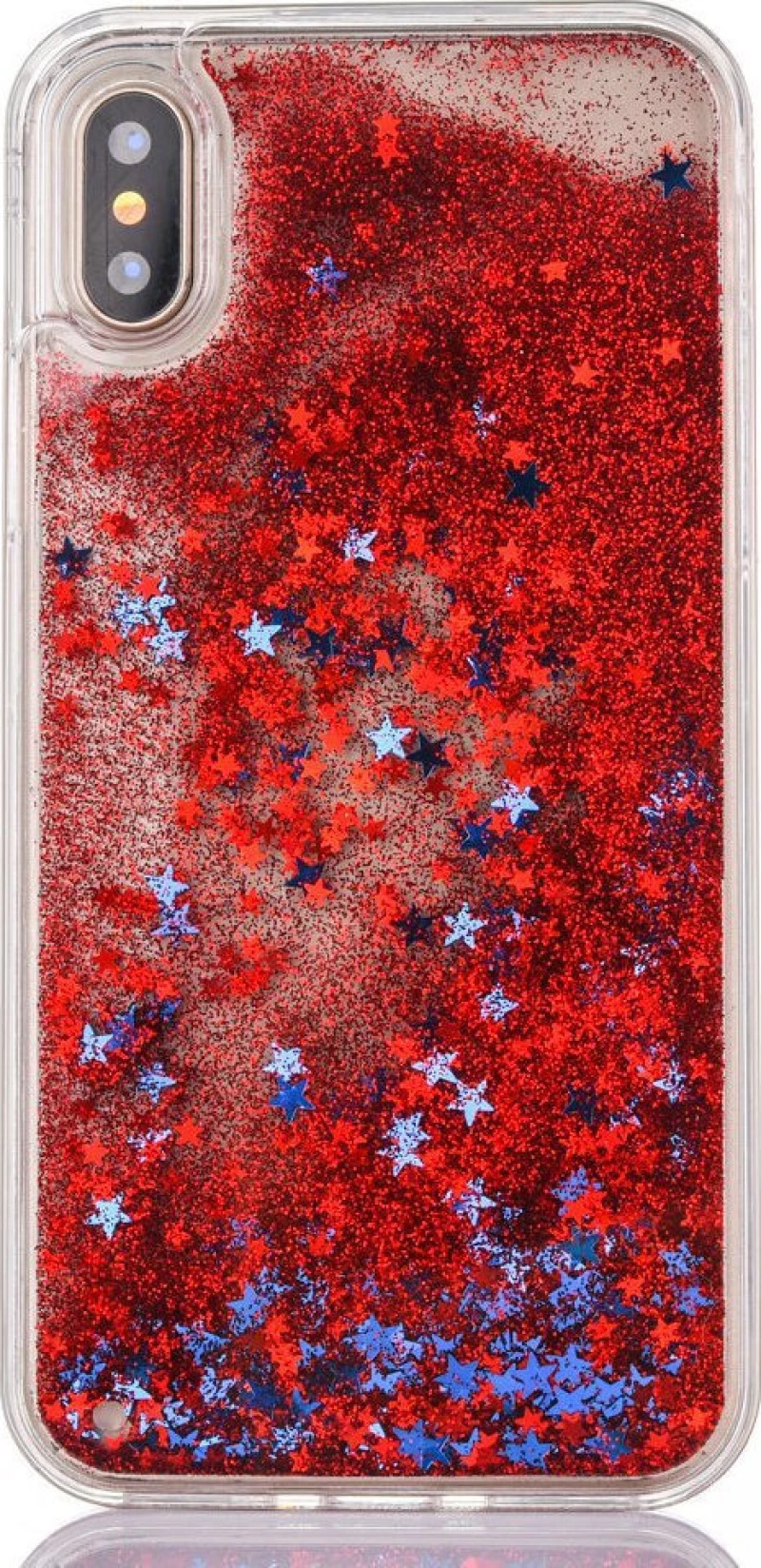 Samsung Galaxy J4 Plus 2018 - Silicone Back Cover Liquid Glitter Case Red With Colorful Stars (oem)
