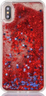 Samsung Galaxy J4 Plus 2018 - Silicone Back Cover Liquid Glitter Case Red With Colorful Stars (oem)