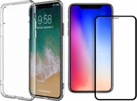 OEM Set TPU Back cover Transparent & Full Face Tempered Glass Black iPhone X/Xs 5205089079298