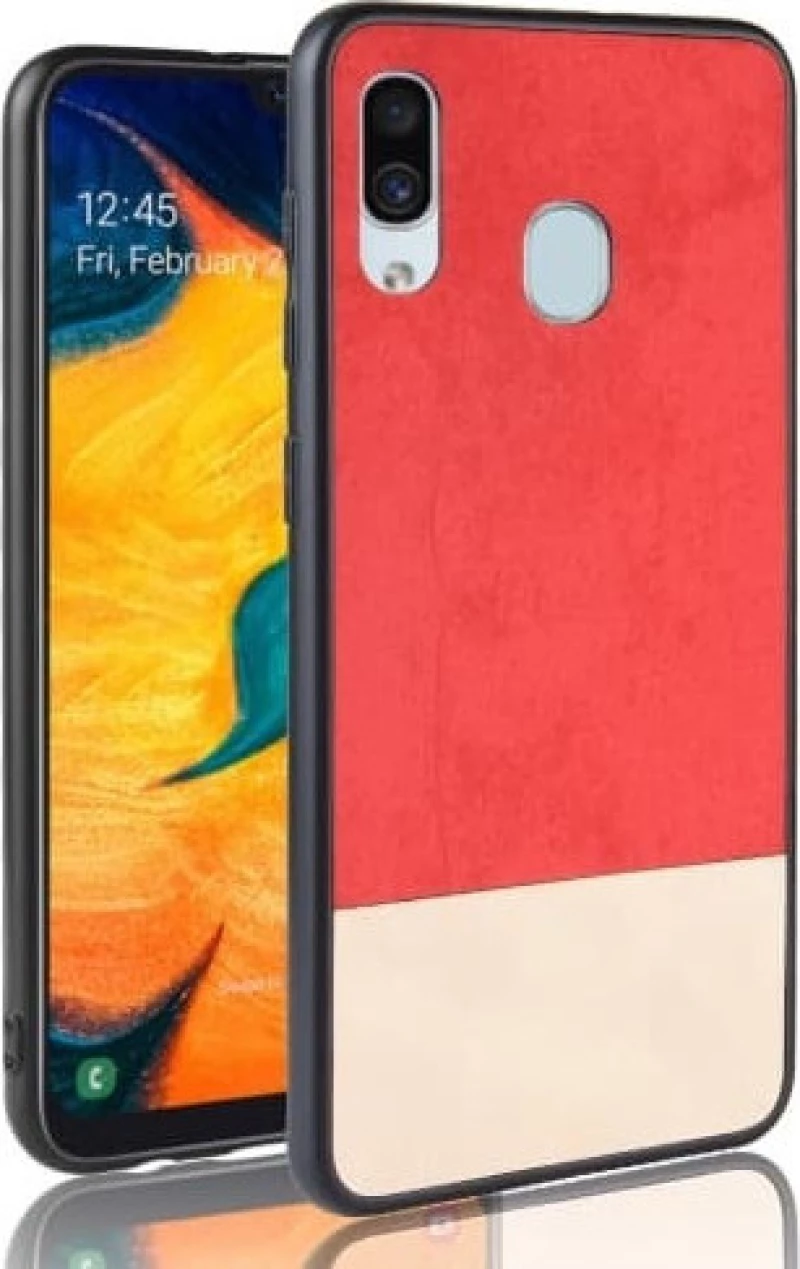 Θήκη TPU & PU Κάλυμμα Πλάτης για Samsung Galaxy A40 Κόκκινη/ Μπεζ OEM