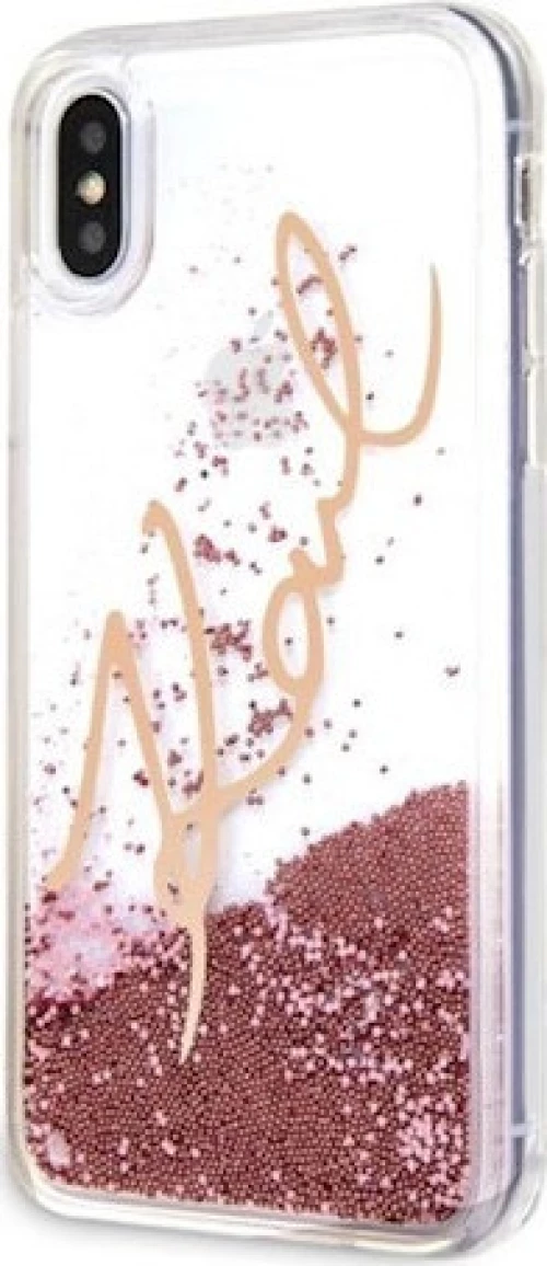 Karl Lagerfeld Signature Liquid Glitter Ροζ Χρυσό (iPhone XS Max)