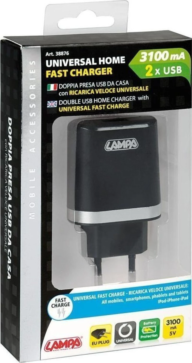 Lampa 2x USB Wall Adapter Μαύρο (38876)