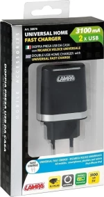 Lampa 2x USB Wall Adapter Μαύρο (38876)