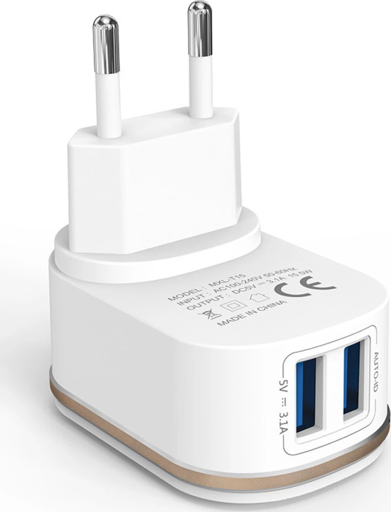 De Tech 2x USB-A Wall Adapter Λευκό (DE-15)