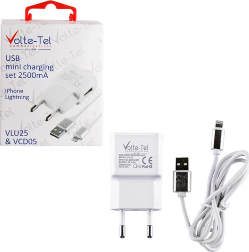 Volte-Tel USB Wall Adapter & Cable for Apple Λευκό (VCD05+VLU25)