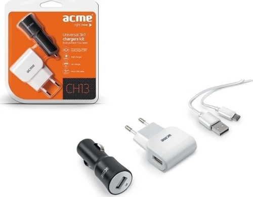Acme 1x USB Wall & Car Adapter Set Λευκό (CH13)