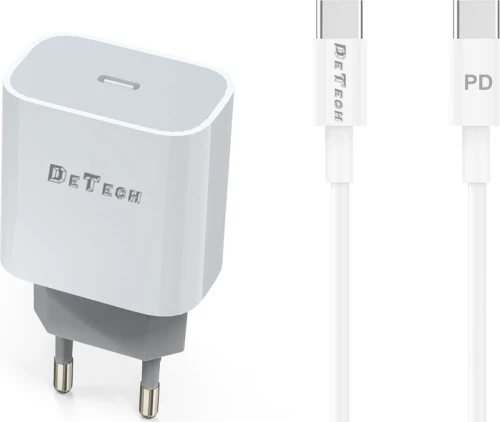 De Tech USB-C Cable & USB-C Wall Adapter Λευκό (DE-30PD)