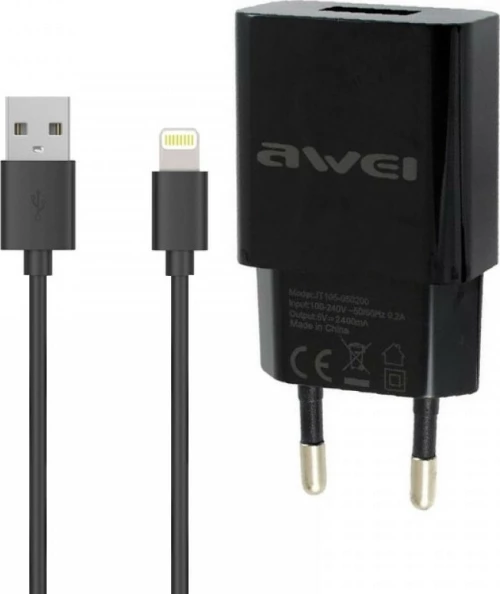 Awei Lightning Cable & USB Wall Adapter Μαύρο (C-832)