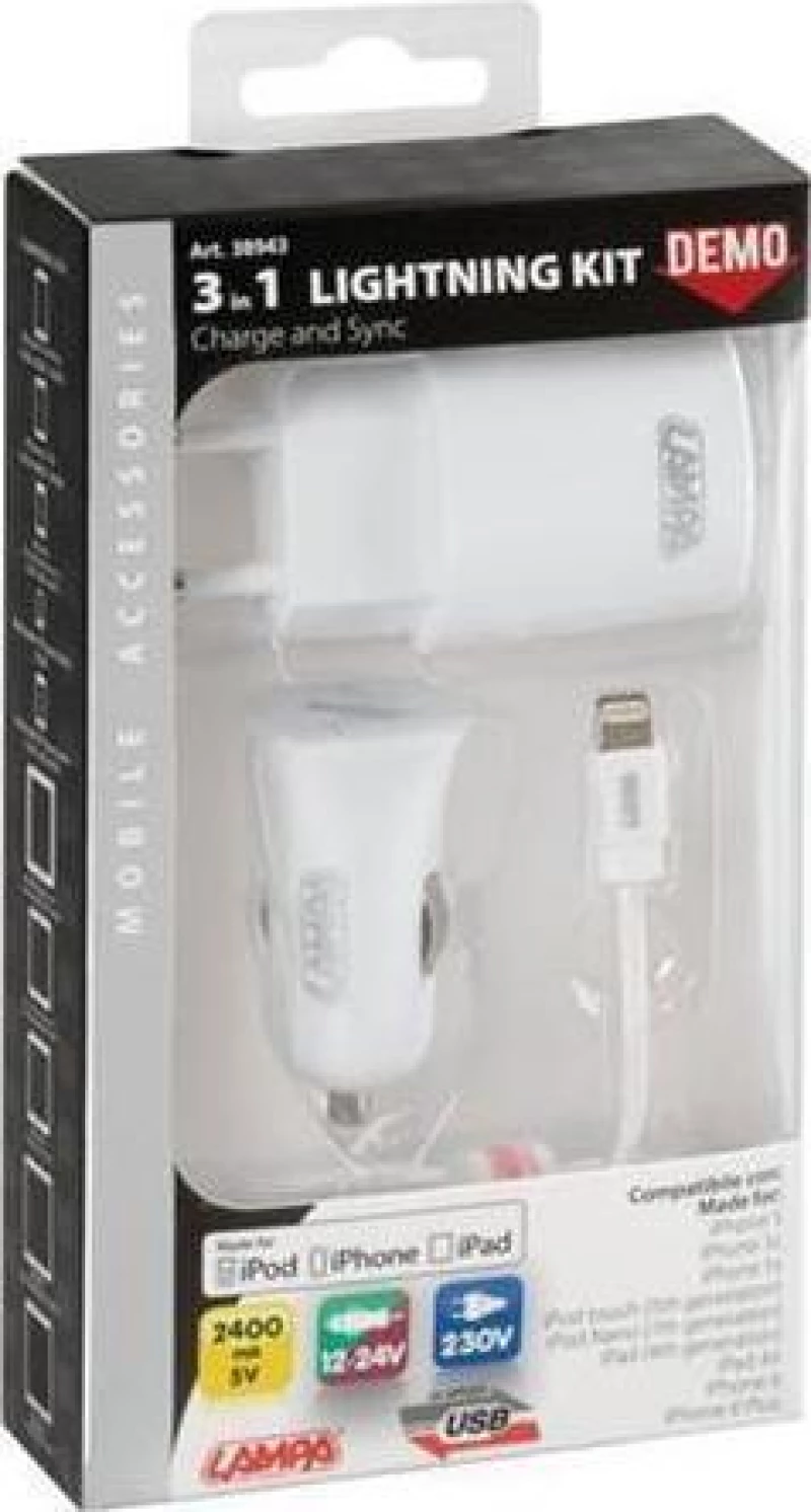 Lampa Apple Lightning Wall & Car Adapter Set Λευκό (38943)