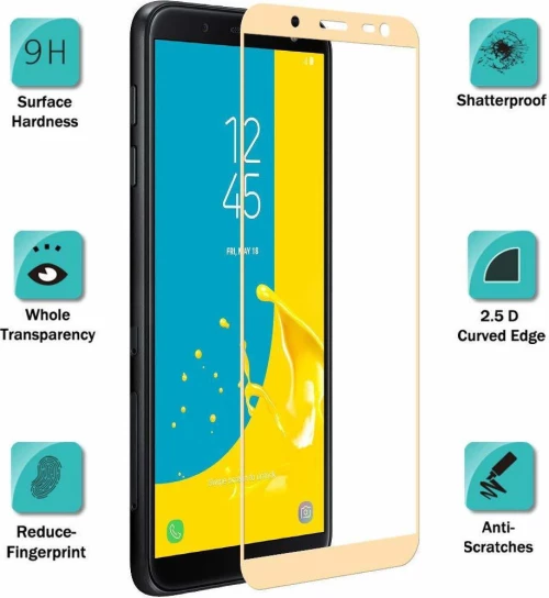 Samsung Galaxy J6 2018 Screen Protector, Premium Quality Full Coverage Tempered Glass Protective Film, 0.33mm Anti-Scratch, Anti-Fingerprint, 9H Hardness Gold