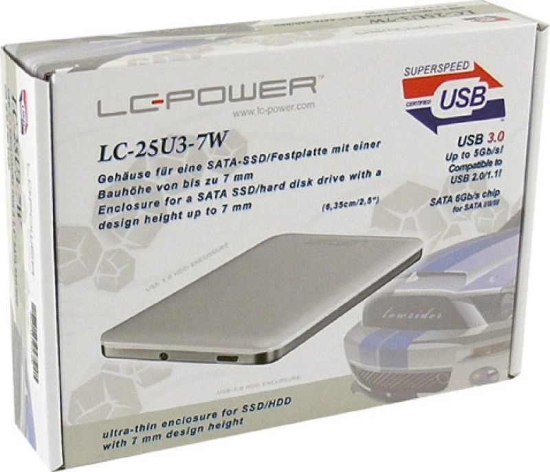Θήκη Για Σκληρούς Δίσκους 2,5 Sata USB3 LC-Power white 7mm