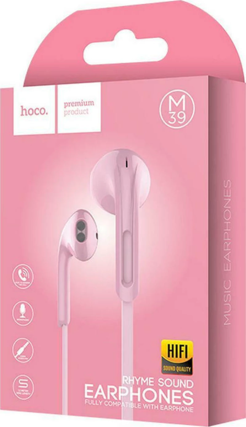 Hoco M39 Rhyme sound Earbuds Handsfree με Βύσμα 3.5mm Ροζ