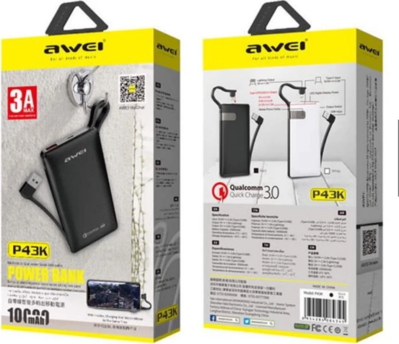 Awei P43K 10000mAh Μαύρο