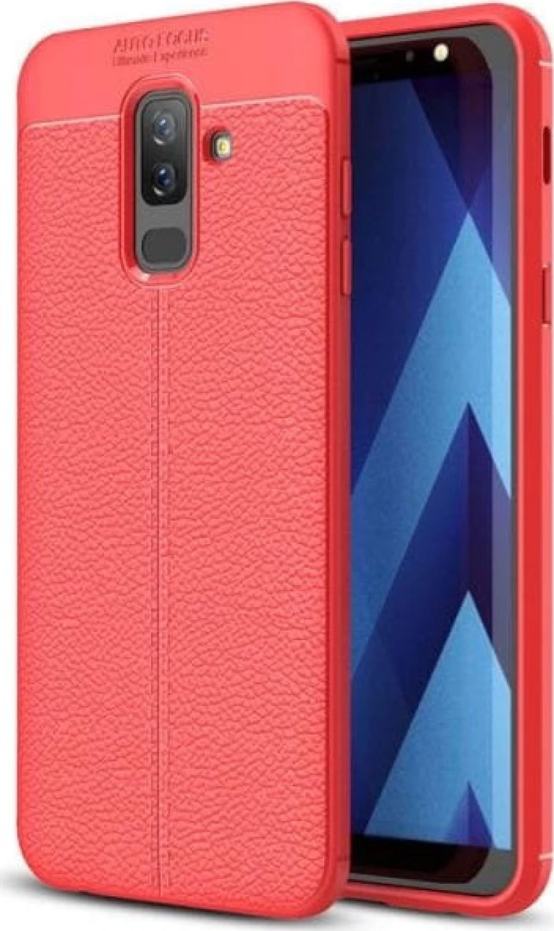 Κάλυμμα Πλάτης TPU Litchi Texture για Samsung Galaxy J8 2018 Red OEM