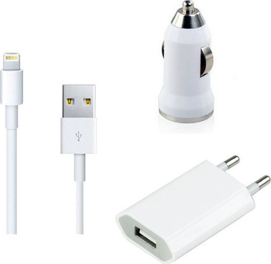 Lightning Wall & Car Adapter Set Λευκό