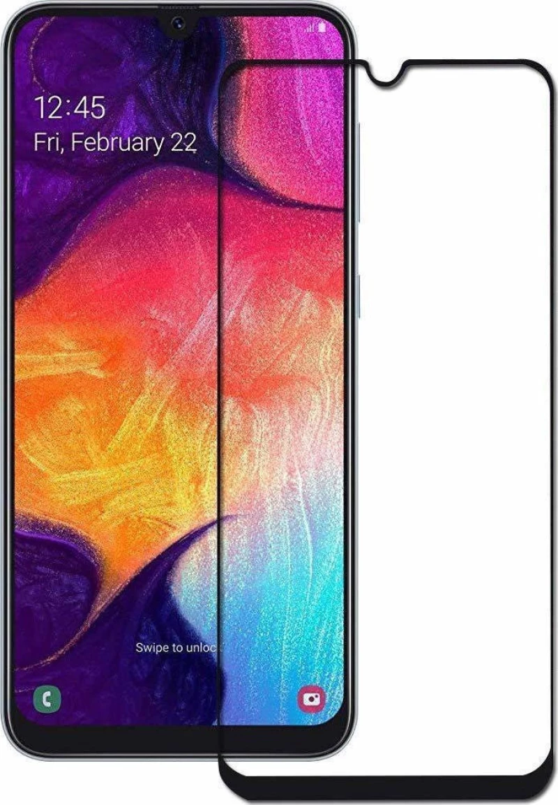 9H Tempered Glass Full Cover & Full Glue για Samsung A70 - μαύρο