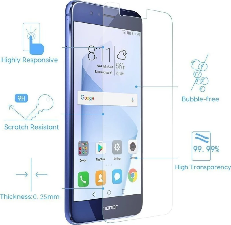 Huawei Honor 8 Screen Protector, Huawei Honor 8 Tempered Glass [High Defintion][Bubble Free][9H Hardness] Screen Protector Film for Huawei Honor 8