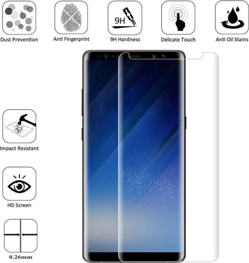 Samsung Galaxy Note8 - 9D Full Coverage Clear (Με πλήρη εφαρμογή σε όλα τα σημεία και οχι μόνο στις άκρες.)