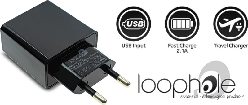 USB-A Wall Adapter Μαύρο (Loophole CY-0520)