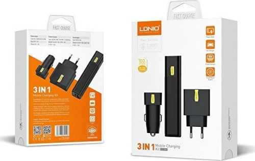 Ldnio 3In1 Mobile Charging Kit Cc200 Black Car Charger Power Bank 2600Mah Cc200