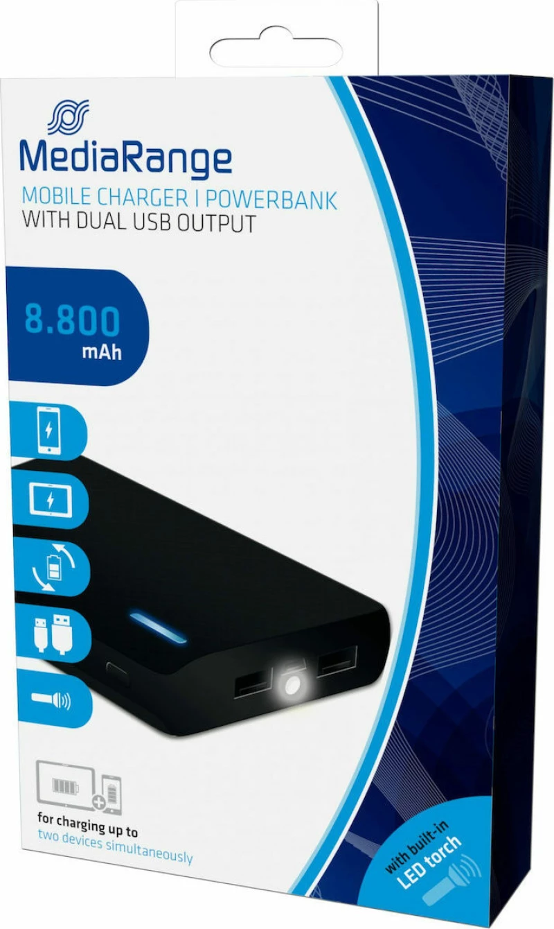 Mediarange Mobile Charger Powerbank 8.600 Mah With Dual Usb Black Mr752