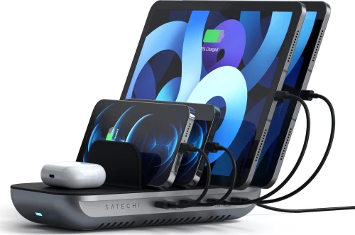 Satechi 2x USB-A / 2x USB-C with Qi Wireless Charging Station Space Grey (Dock5 Multi-Device Charging Station)