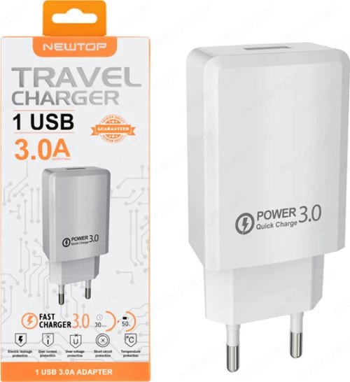Newtop USB Wall Adapter Λευκό (CM06)