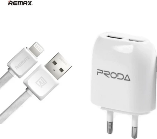 Remax 2x USB / Apple Lightning Cable & Wall Adapter Λευκό (RP-U21)