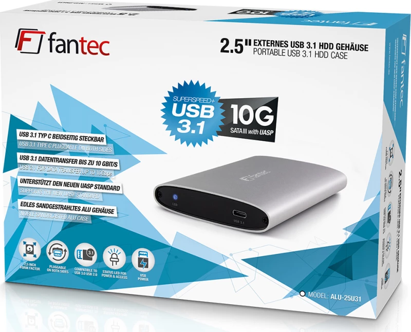 Fantec Alu-25U31 Silver 2,5 Usb 3.1 Type C Aluminium