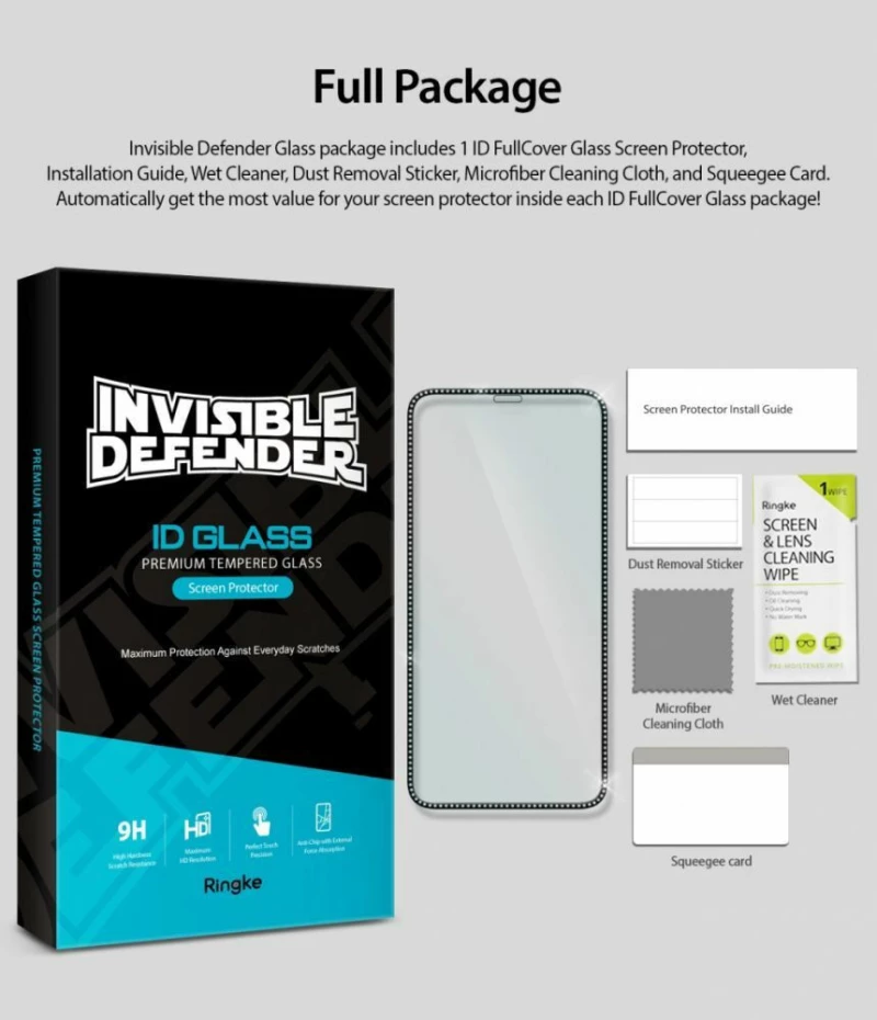 Ringke Invisible Defender ID Full Face Tempered Glass Black (iPhone 11 Pro)