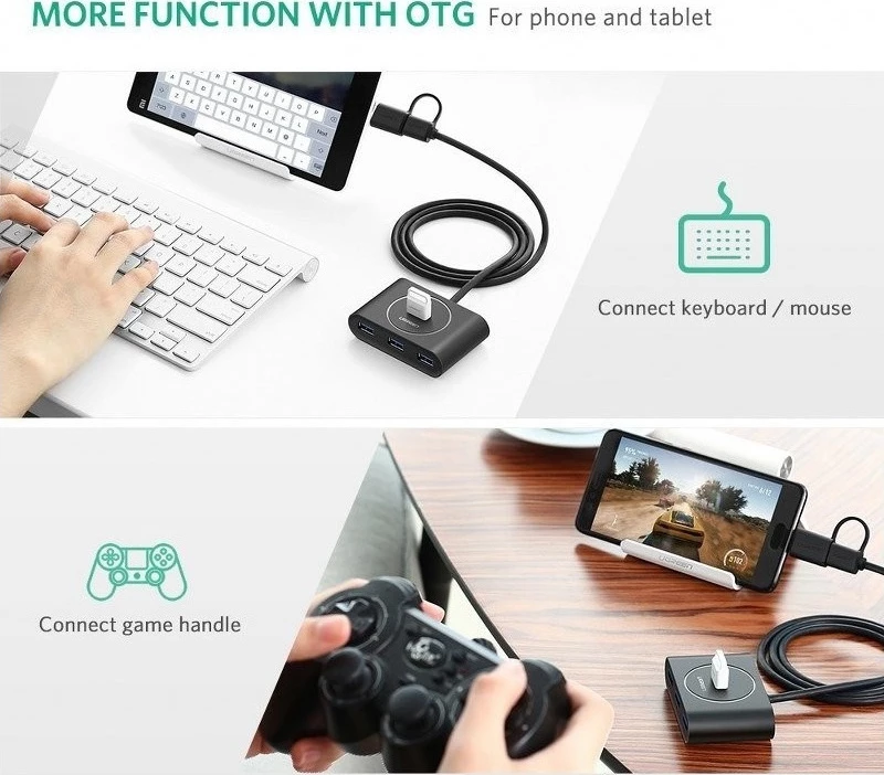 Hub Usb 3.0 + Usb-C 3.1 Ugreen 4-Port, Otg