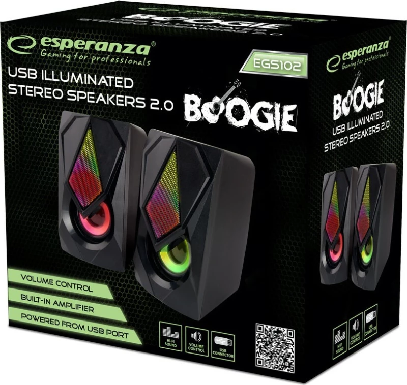 Esperanza Ηχεία Υπολογιστή Usb Speakers 2.0 Led Rainbow Boogie - Μαύρο (Egs102)