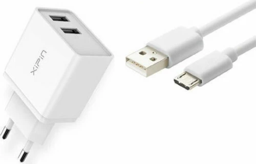 Xipin micro USB Cable & 2x USB-A Wall Adapter Λευκό (EU-03T)
