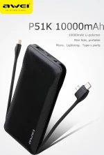 Awei P51K 10000mAh Μαύρο