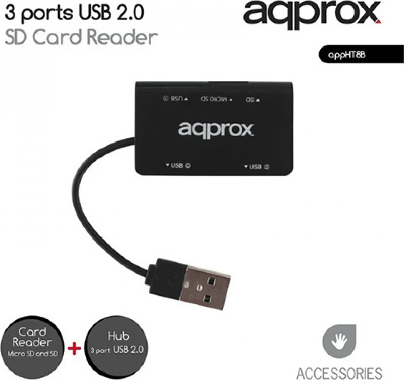 Approx Hub 3 Port Usb 2.0 Και Card Reader Sd/Micro Sd Ht8B
